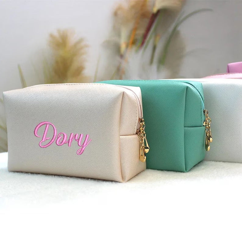 PU Embroidery Hand-held Cosmetic Bag